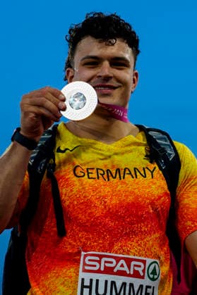 BIRMINGHAM, GREAT BRITAIN - AUGUST 11, 2026 : Merlin HUMMEL (GER Germany) wins silver in the hammer throw during the European Athletics Championships at Alexander Stadium on August 11, 2026 in Birmingham, Great Britain. Great Britain Copyright: xLeahxKohringx