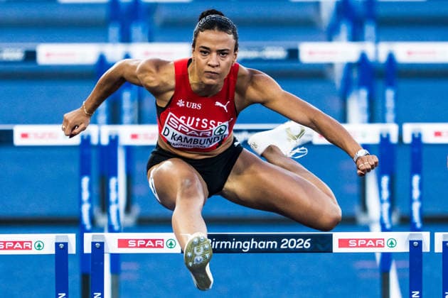 European Athletics Championships; Birmingham, 11.08.2026 BIRMINGHAM, UNITED KINGDOM - AUGUST 11: Ditaji Kambundji (Switzerland) competes in the semi final of the womens 100 m hurdles on August 11, 2026 in Birmingham, United Kingdom. *** European Athletics Championships, Birmingham, August 11, 2026 BIRMINGHAM, UNITED KINGDOM AUGUST 11 Ditaji Kambundji of Switzerland competes in the semifinals of the women s 100-meter hurdles on August 11, 2026, in Birmingham, United Kingdom Copyright: xBEAUTIFULxSPORTS UlfxSchillerx