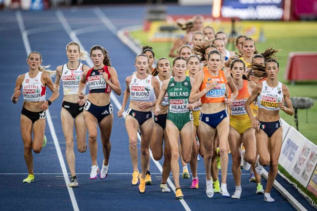 RECORD DATE NOT STATED 11th August 2026; Alexander Stadium, Birmingham, Midlands, England; 2026 European Athletics Championships, Day Two; The athletes bunch up in the womens 5000m final GodfreyxPitt
