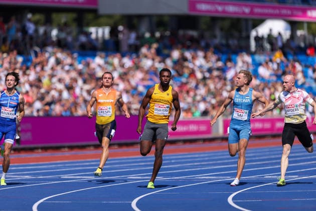 August 11, 2026, Birmingham, Birmingham, Great Britain: LUCAS ANSAH-PEPRAH of Germany competes in the Men s 100m during the Birmingham 2026 European Athletics Championships at Alexander Stadium on August 11, 2026 in Birmingham, GBR. Birmingham Great Britain - ZUMAk160 20260811_zip_k160_004 Copyright: xStefanosxKyriazisx