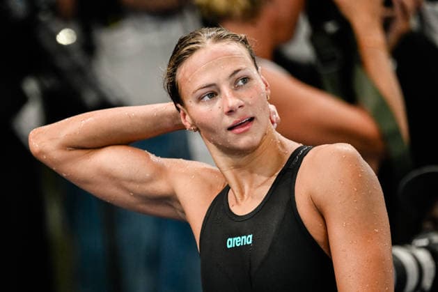 Barbora Seemanova of Czech Republic reacts after competing in the Women™s 100m Freestyle Final during the European Aquatics Championships at the Olympic Aquatic Center in Paris (France), August 11, 2026. Andrea Masini Deepbluemedia Insidefoto