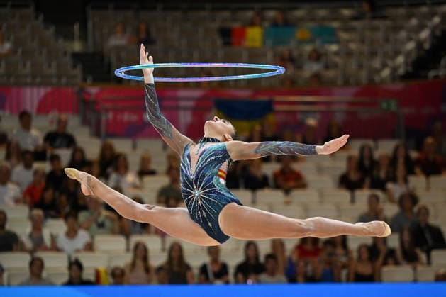 IPA87414610 - Daniela Pico (ESP) performing her hoop routine during the 42nd Rhythmic gymnastics, Rhythmische Sportgymnastik, RSG World Championships in Frankfurt am Main, Germany, on August 12, 2026  Copyright: xFilippoxTomasi IPAxSportx xx 87414610