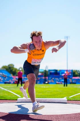 BIRMINGHAM, GREAT BRITAIN - AUGUST 12, 2026 : Amadeus GRÄBER (GER Germany) competing in the shot put in the decathlon during the European Athletics Championships at Alexander Stadium on August 12, 2026 in Birmingham, Great Britain. Great Britain Copyright: xLeahxKohringx