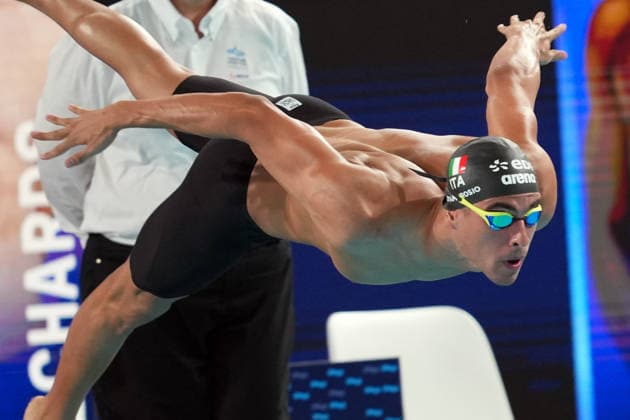 Carlos D Ambrosio from Italy at the Swimming European Aquatics Championships Paris 2026, Paris, August 12, 2026 .  Copyright: xGianxMattiaxD Alberto LaPressex