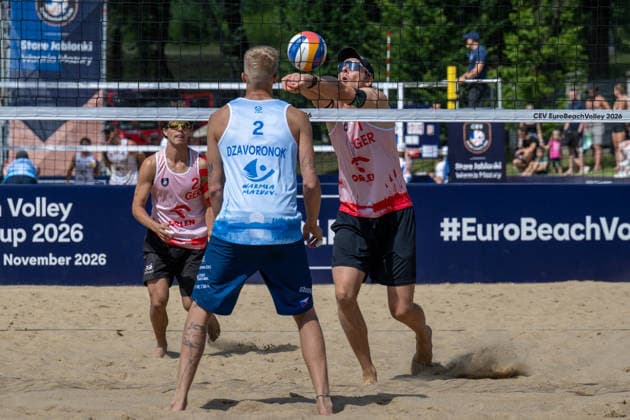 STARE JABLONKI, POLEN - AUGUST 12: Nils Ehlers (Player 1, GER), Lui Wüst (Player 2, GER) during the European Championships Beach volleyball, Beachvolleyball at Stare Jablonki on August 12, 2026 in Stare Jablonki, Polen. Polen Copyright: xPeterxWeberx