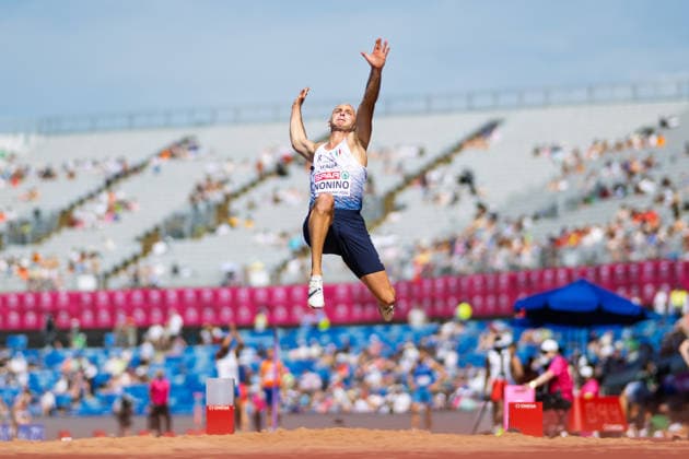 BIRMINGHAM, UNITED KINGDOM - AUGUST 12: Alberto Nonino of Italy competes in the Men s Decathlon Long Jump during the European Athletics Championships at Alexander Stadium on August 12, 2026 in Birmingham, United Kingdom. England United Kingdom Copyright: xBEAUTIFULxSPORTS TobiasxLacknerx