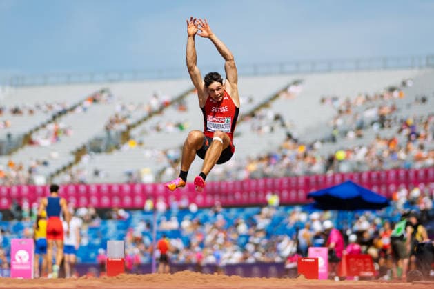 BIRMINGHAM, UNITED KINGDOM - AUGUST 12:Leon Krummenacher of Switzerland competes in the Men s Decathlon Long Jump during the European Athletics Championships at Alexander Stadium on August 12, 2026 in Birmingham, United Kingdom. England United Kingdom Copyright: xBEAUTIFULxSPORTS TobiasxLacknerx