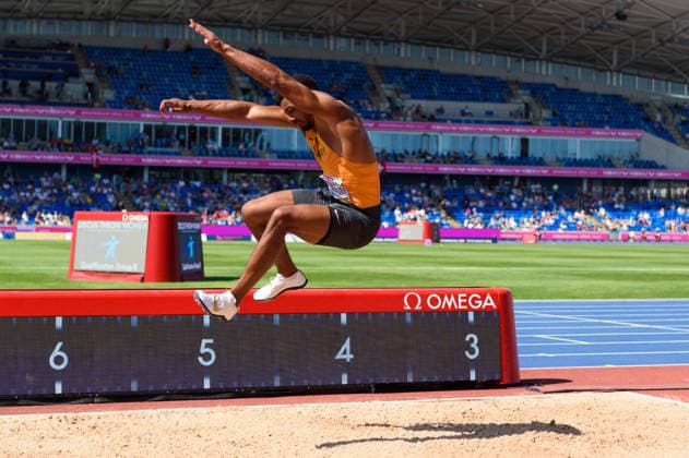 BIRMINGHAM, GREAT BRITAIN - August 12: Leo Neugebauer (Germany) during the decathlon long jump competition during the European Athletics Championships 2026 at Alexander Stadium in Birmingham, Great Britain (Photo by Sven Beyrich Sports Press Photo)  Copyright: xSvenxBeyrich SportsxPressxPhotox Sportspressphoto_SPR204533