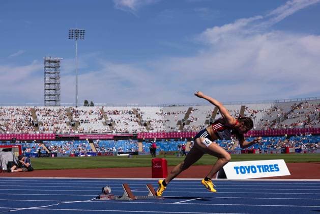 UK: 27th European Athletics Championships - Birmingham 2026, 12 August 2026 BIRMINGHAM, ENGLAND: August 12: Josefine AKS of Norway sets off for her race in front of a stand of empty seats during day three of the 27th European Athletics Championships at Alexander Stadium on August 12 2026 Photo by Ben Booth SportPix SIPA USA Birmingham Alexander Stadium West Midlands England Copyright: xBenxBoothx