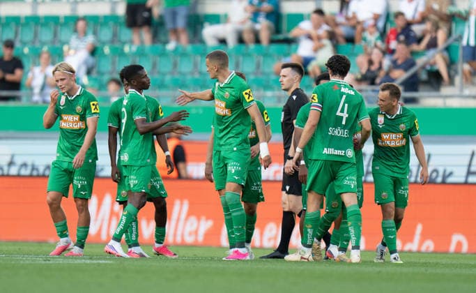 SOCCER - UEFA ECL, Rapid vs Paide VIENNA,AUSTRIA,12.AUG.26 - SOCCER - UEFA Conference League, qualification, SK Rapid Wien vs Paide Linnameeskond. Image shows the rejoicing of Rapid.  GEPAxpictures xEdgarxEisner