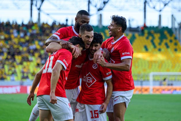 Hapoel Tel Aviv seen celebrating goal during UEFA Conference League 2026 27 3rd qualifying round 2nd leg match between teams of GKS Katowice and Hapoel Tel Aviv in Katowice, Poland (Tomasz Karczewski Ball Raw Images) Katowice Arena Katowice Poland Copyright: xTomaszxKarczewskix tomaszkarczewski_gks_hapoel_2627_TK2_0154