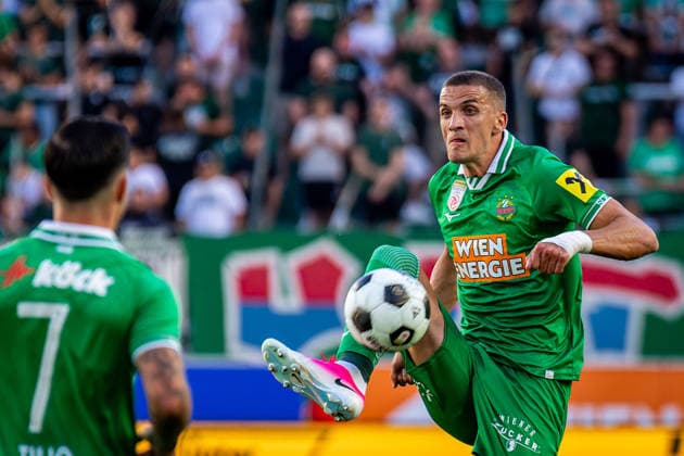 SOCCER - UEFA ECL, Rapid vs Paide VIENNA,AUSTRIA,12.AUG.26 - SOCCER - UEFA Conference League, qualification, SK Rapid Wien vs Paide Linnameeskond. Image shows Nenad Cvetkovic (Rapid).  GEPAxpictures xKevinxHackner