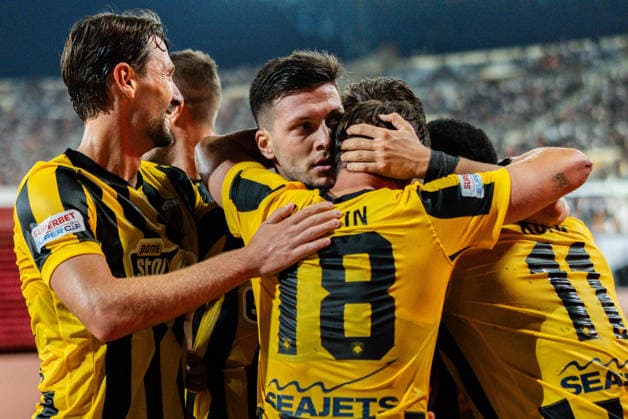 Superbet Supercup Greece, AEK Athen vs. OFI Kreta am 12.08.2026 im Pankritio Stadion in Heraklion Luka Jovic Tor zum 1:0 *** Superbet Super Cup Greece, AEK Athens vs. OFI Crete on August 12, 2026, at Pankritio Stadium in Heraklion; Luka Jovic scores the 1-0 goal Copyright: xBahhoxKarax