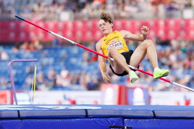 BIRMINGHAM, GREAT BRITAIN - AUGUST 12, 2026: Amadeus GRÄBER (GER Germany) hits the bar during the high jump competition of the decathlon during the European Athletics Championships at Alexander Stadium on August 12, 2026 in Birmingham, Great Britain. Great Britain Copyright: xAxelxKohringx