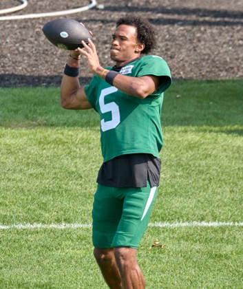 New York Jets wide receiver Garrett Wilson (5) participate during a joint practice with the Tampa Bay Buccaneers during training camp at the Atlantic Health Jets Training Center, Florham Park, New Jersey. CSM Florham Park United States - ZUMAc04_ 20260812_zma_c04_028 Copyright: xDuncanxWilliamsx