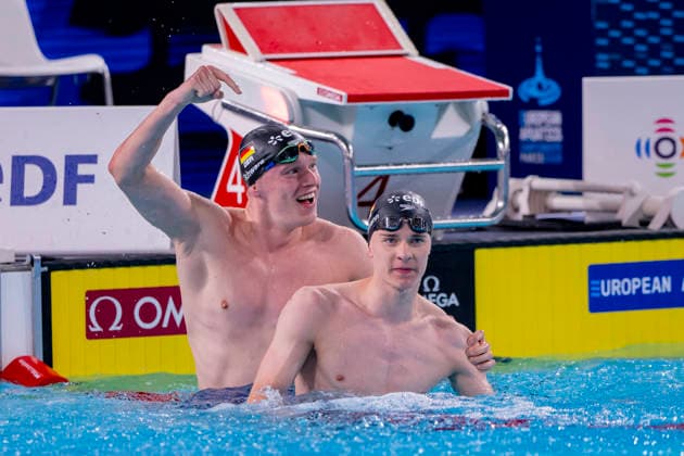France, Paris, Centre Aquatique Olympique Metropole du Grand Paris, 12.08.2026, European Aquatics Championships, Day 13 - Final Session, Sven Schwarz, Waspo 98 Hannover and Johannes Liebmann, SC Magdeburg, Germany, Photo by Eibner Pressefoto Tino Henschel European Aquatics Championships, Day 13 - Final Session Paris *** France, Paris, Centre Aquatique Olympique Metropole du Grand Paris, August 12, 2026, European Aquatics Championships, Day 13 Final Session, Sven Schwarz, Waspo 98 Hannover and Johannes Liebmann, SC Magdeburg, Germany, Photo by Eibner Pressefoto Tino Henschel European Aquatics Championships, Day 13 Final Session, Paris Copyright: xEibnerxPressefotox