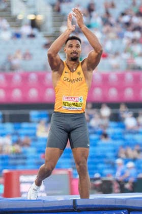 BIRMINGHAM, GREAT BRITAIN - AUGUST 12, 2026 : Leo NEUGEBAUER (GER Germany) competing in the high jump in the decathlon during the European Athletics Championships at Alexander Stadium on August 12, 2026 in Birmingham, Great Britain. Great Britain Copyright: xLeahxKohringx