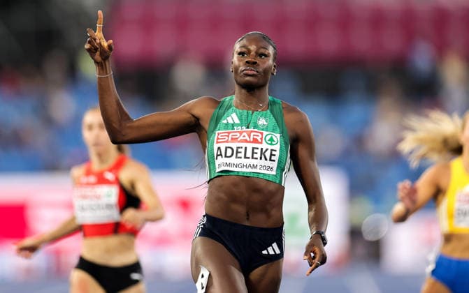 2026 European Athletics Championships, Alexander Stadium, Birmingham, England 12 8 2026 Women™s 200m Semi-Final Ireland™s Rhasidat Adeleke celebrates winning her heat Rhasidat Adeleke celebrates winning her heat 12 8 2026  Copyright: xx 0U6A0230