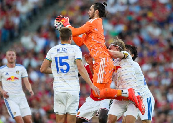 Football - 2026 2027 pre-season friendly - Manchester United, ManU vs. Leeds United - Croke Park, Dublin - Wednesday 12th August 2026 Leeds United s James Trafford claims a cross 