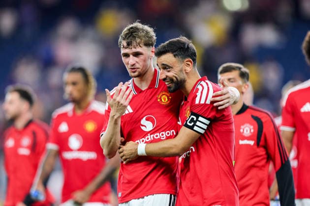 Manchester United, ManU vs Leeds United, Croke Park, Dublin 12 8 2026 Manchester United™s Tyler Fletcher and Bruno Fernandes after the game Tyler Fletcher and Bruno Fernandes after the game 12 8 2026  Copyright: xx RB1_5596
