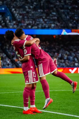 Brahim Diaz Lucas Hernandez celebrates his goal during the friendly match between Deportivocla Coruna and Real Madrid friendly match (Marta Lopez Ball Raw Images) La Coruna ABANCA-RIAZOR Spain Copyright: xMartaxLopezx martalopez_PSGvAST_587