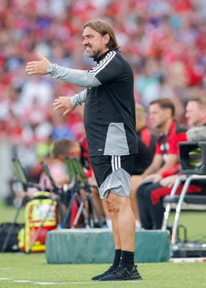 Dublin, Ireland, 12th August 2026. Daniel Farke head coach of Leeds United during the Manchester United, ManU vs Leeds United Pre Season Friendly match at Croke Park, Dublin. Picture credit should read: Cody Froggatt Sportimage EDITORIAL USE ONLY. No use with unauthorised audio, video, data, fixture lists, club league logos or live services. Online in-match use limited to 120 images, no video emulation. No use in betting, games or single club league player publications. SPI_042_CF_MANCHESTER_UNITED_V_LEEDS SPI-4900-0043