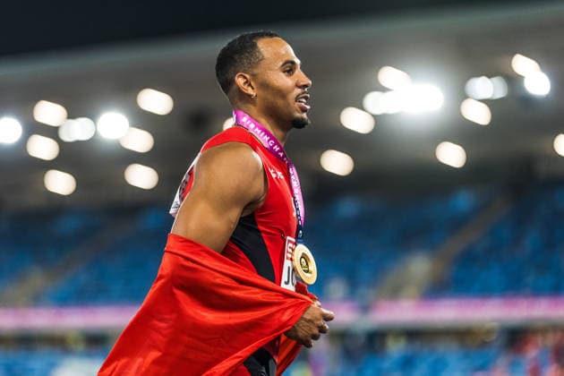 European Athletics Championships; Birmingham, 12.08.2026 BIRMINGHAM, UNITED KINGDOM - AUGUST 12: Jason Joseph (Switzerland) with the gold medal and flag after winning the mens 110 m hurdles on August 12, 2026 in Birmingham, United Kingdom. *** European Athletics Championships, Birmingham, August 12, 2026 BIRMINGHAM, UNITED KINGDOM AUGUST 12 Jason Joseph of Switzerland with the gold medal and flag after winning the men s 110-meter hurdles on August 12, 2026, in Birmingham, United Kingdom Copyright: xBEAUTIFULxSPORTS UlfxSchillerx