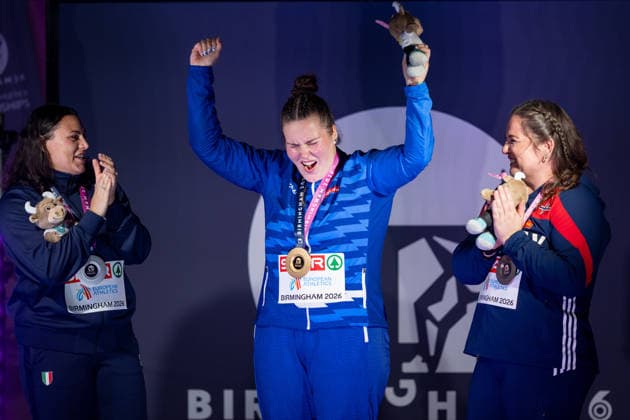 260812 Sara Fantini of Italy, Silja Kosonen of Finland and Beatrice Nedberge Llano of Norway celebrate during the prize ceremony during day 3 of the 2026 European Athletics Championships on August 12, 2026 in Birmingham. Photo: Mathias Bergeld BILDBYRAN kod MB MT1066 friidrott athletics friidrett friidrotts-em em friidretts-em 2026 european athletics championships 3 bbeng celebration jubel *** August 12, 2026: Sara Fantini of Italy, Silja Kosonen of Finland, and Beatrice Nedberge Llano of Norway celebrate during the awards ceremony on Day 3 of the 2026 European Athletics Championships on August 12, 2026 in Birmingham. Photo by Mathias Bergeld. BILDBYRAN code MB MT1066. track and field, athletics, friidrett, friidrotts EM, 2026 European Athletics Championships, 3 BBENG, celebration, jubilation  Copyright: MATHIASxBERGELD BB260812MB146