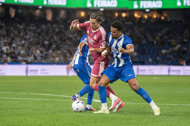 ESP: friendly match Deportivo Alaves v Real Madrid Alvaro Fernandez Carreras of Real Madrid during preseason friendly match between Deportivo Alaves v Real Madrid CF played at Abanca-Riazor Stadium, La Coruna on August 12, 2026 in Spain La Coruna Spain *** ESP Friendly Match: Deportivo Alavés vs. Real Madrid — Álvaro Fernández Carreras of Real Madrid during a preseason friendly match between Deportivo Alavés and Real Madrid CF played at Abanca Riazor Stadium in La Coruna on August 12, 2026, in La Coruna, Spain Copyright: xAgenciaxLOFx