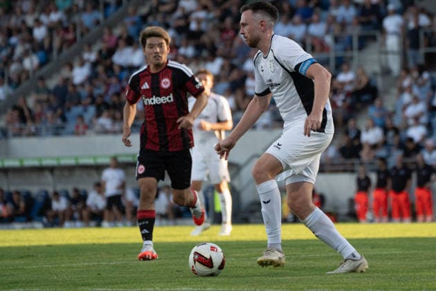 12.08.2026, xhfmx, Fussball Testspiel, FSV Frankfurt - Eintracht Frankfurt v.l. Ritsu Doan (Eintracht Frankfurt, 20), Tim Weißmann (FSV Frankfurt, 4) (DFL DFB REGULATIONS PROHIBIT ANY USE OF PHOTOGRAPHS as IMAGE SEQUENCES and or QUASI-VIDEO) Frankfurt am Main *** August 12, 2026, xhfmx, Soccer Friendly Match, FSV Frankfurt vs. Eintracht Frankfurt, Ritsu Doan (left), Eintracht Frankfurt, 20, Tim Weißmann, FSV Frankfurt, 4 DFL DFB REGULATIONS PROHIBIT ANY USE OF PHOTOGRAPHS AS IMAGE SEQUENCES AND OR QUASI-VIDEO Frankfurt am Main