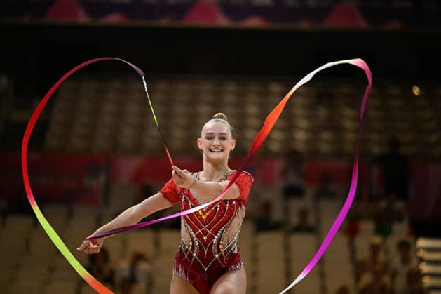 OTHER - Gymnastics - 42nd Rhythmic gymnastics, Rhythmische Sportgymnastik, RSG World Championships Photo by IPA ABACAPRESS.COM87428162 - DRAGAS Tara (ITA) ribbon routine at the 42nd Rhythmic Gymnastics World Championships in Frankfurt am Main, Germany, August 12, 2026 Frankfurt am Main Germany  Copyright: xIPAxSport ABACAx