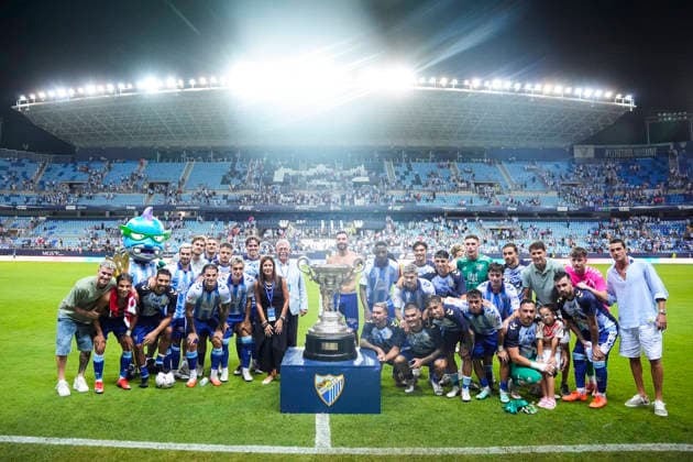 August 12, 2026, Malaga, Malaga, Spain: Players of Malaga CF celebrate the victory during the 36th edition of the Costa del Sol Trophy football match played between Malaga CF and Fulham FC at La Rosaleda stadium on August 12, 2026, in Malaga, Spain. Malaga CF V Fulham FC - 36th Edition Of The Costa Del Sol Trophy  - ZUMAa181 20260812_zaa_a181_257 Copyright: xJoaquinxCorcherox