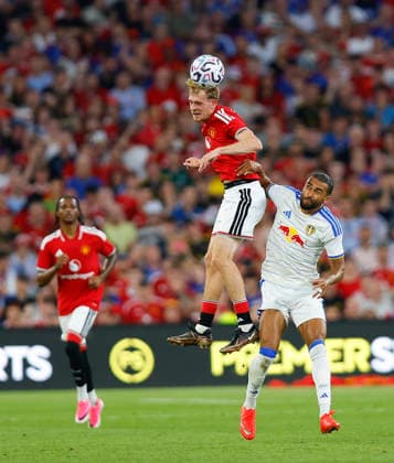 RECORD DATE NOT STATED 12th August 2026; Croke Park, Dublin, Ireland; Friendly Football, Manchester United, ManU versus Leeds United; Toby Collyer of Manchester United heads the ball PeterxFitzpatrick