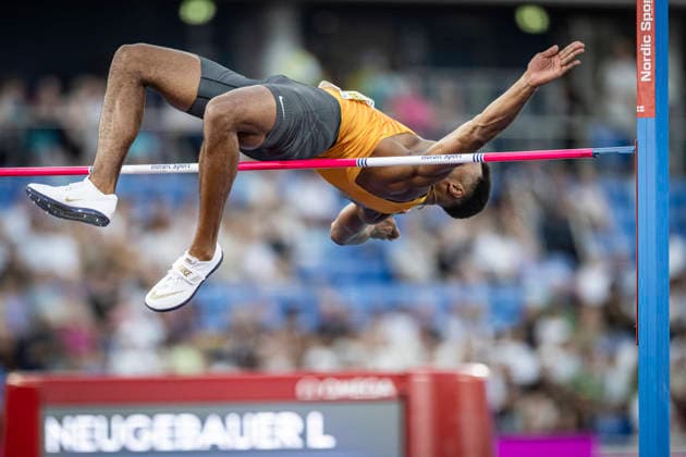 RECORD DATE NOT STATED 12th August 2026; Alexander Stadium, Birmingham, Midlands, England; 2026 European Athletics Championships, Day Three; Leo Neugebauer (GER) completes a successful high jump in the mens decathlon GodfreyxPitt