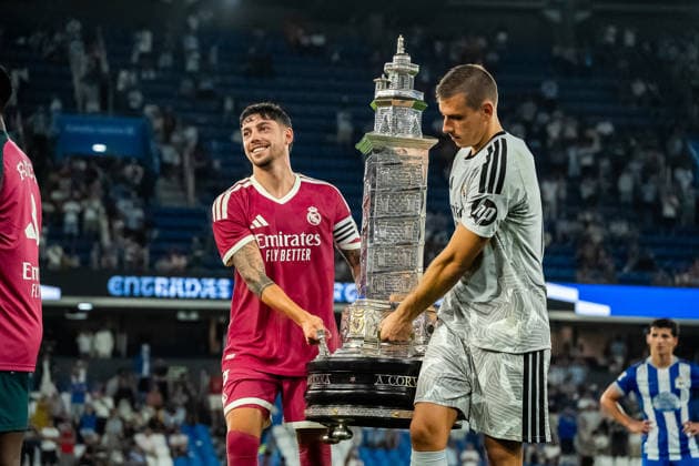 Federico Valverde Andriy Lunin seen during the friendly match between Deportivocla Coruna and Real Madrid friendly match (Marta Lopez Ball Raw Images) La Coruna ABANCA-RIAZOR Spain Copyright: xMartaxLopezx martalopez_PSGvAST_1029