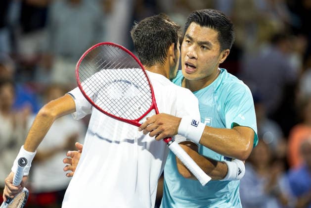 August 12, 2026, Montreal, Quebec, Canada: BRANDON NAKASHIMA (28) from USA shaking hand after win against Rafael Jodar (20) from Spain in semi final at Canadian Open at IGA stadium in Montreal, Quebec, Canada on 2026-08-12 Montreal Canada - ZUMAl189 20260812_zsp_l189_019 Copyright: xYannickxLegarex