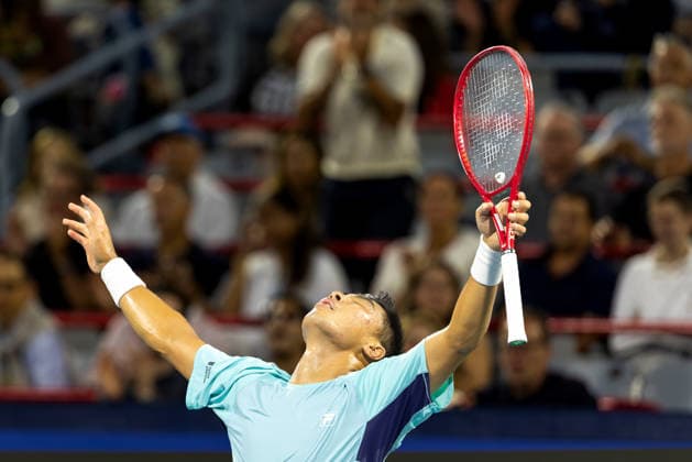 August 12, 2026, Montreal, Quebec, Canada: BRANDON NAKASHIMA (28) from USA reaction after win against Rafael Jodar (20) from Spain in semi final at Canadian Open at IGA stadium in Montreal, Quebec, Canada on 2026-08-12 TENNIS: Canadian Open Montreal 2026  - ZUMAl189 20260812_zsp_l189_017 Copyright: xYannickxLegarex