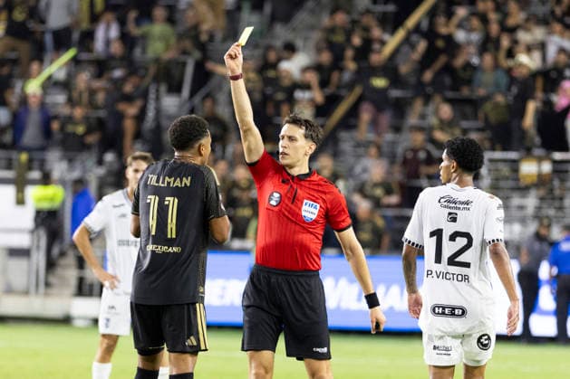August 12, 2026, Los Angeles, California, USA: Los Angeles FC midfielder Timothy Justin Tillman (11) receives a yellow card during a Leagues Club soccer match against the Club Quero taro on Wednesday, Aug. 12, 2026 in Los Angeles. Leagues Club 2026: LAFC 5: 4 Club Quero Taro  - ZUMAc68_ 20260812_zaf_c68_051 Copyright: xRingoxChiux
