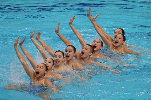 (260813) -- BUDPAEST, Aug. 13, 2026 -- Team China perform during the Team Technical Final of the World Aquatics Junior Artistic Swimming Championships in Budapest, Hungary, on Aug. 12, 2026. (Photo by Xinhua) (SP)HUNGARY-BUDPAEST-ARTISTIC SWIMMING-WORLD JUNIOR CHAMPIONSHIPS-TEAM TECHNICAL AttilaxVolgyi 