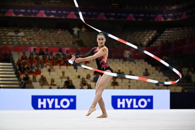 OTHER - Gymnastics - 42nd Rhythmic gymnastics, Rhythmische Sportgymnastik, RSG World Championships Photo by IPA ABACAPRESS.COM87441433 - Daniela PICO (ESP) performing her ribbon routine at the 42nd Rhythmic Gymnastics World Championships in Frankfurt am Main, Germany, on August 13, 2026 Frankfurt am Main Germany  Copyright: xIPAxSport ABACAx