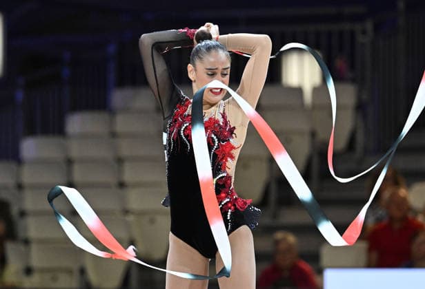 13.08.2026, xhbx, Rhythmische Sportgymnastik Weltmeisterschaft 2026, v.l. Daniela Pico (Spanien) Band (DFL DFB REGULATIONS PROHIBIT ANY USE OF PHOTOGRAPHS as IMAGE SEQUENCES and or QUASI-VIDEO) Frankfurt am Main *** August 13, 2026, xhbx, 2026 Rhythmic Gymnastics World Championships, from left: Daniela Pico (Spain), ribbon. DFL and DFB regulations prohibit any use of photographs as image sequences and or quasi-video. Frankfurt am Main