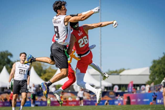 Mexico (MEX) vs. Germany (GER), Day 1 Men at IFAF Flag Football Championships Düsseldorf 2026, 13.08.2026 Duesseldorf, Germany - Aug. 13, 2026: Malik Al-Kahlout (GER 8) during the match between Mexico (MEX) vs. Germany (GER) on the first day of the Men IFAF Flag Football World Championships at the Bezirkssportanlage Duesseldorf Garath *** Mexico (MEX) vs. Germany (GER), Day 1 Men s Division at the IFAF Flag Football Championships Düsseldorf 2026, August 13, 2026, Düsseldorf, Germany. Malik Al Kahlout (GER 8) during the match between Mexico (MEX) and Germany (GER) on the first day of the Men’s IFAF Flag Football World Championships at the Bezirkssportanlage Düsseldorf Garath Copyright: xBEAUTIFULxSPORTS B.Hoffmannx