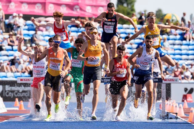 BIRMINGHAM, GREAT BRITAIN - AUGUST 13, 2026 : Karl BEBENDORF (GER Germany) competing in the 3000m steeplechase heats during the European Athletics Championships at Alexander Stadium on August 13, 2026 in Birmingham, Great Britain. Great Britain Copyright: xLeahxKohringx