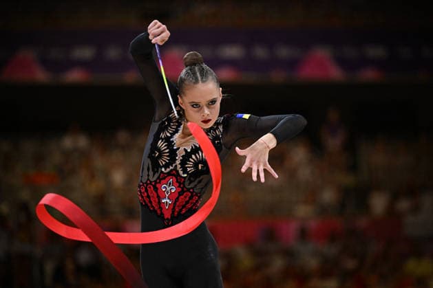 OTHER - Gymnastics - 42nd Rhythmic gymnastics, Rhythmische Sportgymnastik, RSG World Championships Photo by IPA ABACAPRESS.COM87446451 - ONOFRIICHUK Taisiia (UKR) ribbon routine at the 42nd Rhythmic Gymnastics World Championships, held in Frankfurt am Main, Germany, on August 13, 2026 Frankfurt am Main Germany  Copyright: xIPAxSport ABACAx