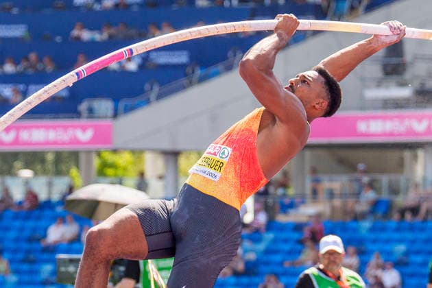 BIRMINGHAM, GREAT BRITAIN - AUGUST 13, 2026 : Leo NEUGEBAUER (GER Germany) competing in the pole vault in the decathlon during the European Athletics Championships at Alexander Stadium on August 13, 2026 in Birmingham, Great Britain. Great Britain Copyright: xLeahxKohringx