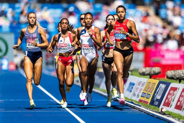 European Athletics Championships; Birmingham, 13.08.2026 BIRMINGHAM, UNITED KINGDOM - AUGUST 13: Audrey Werro (Switzerland) leads after lap one in the semi final of the 800 m ahead of Renelle Lamote (FRA - France), Anais Bourgoin (FRA - France), and Jemma Reekie (GBR - Great Britain) at the European Athletics Championships; Birmingham on August 13, 2026 in Birmingham, United Kingdom. *** European Athletics Championships, Birmingham, August 13, 2026 BIRMINGHAM, UNITED KINGDOM AUGUST 13 Audrey Werro of Switzerland leads after the first lap in the 800-meter semifinal, ahead of Renelle Lamote of France, Anais Bourgoin (FRA, France), and Jemma Reekie (GBR, Great Britain) in the 800-meter semifinal at the European Athletics Championships in Birmingham on August 13, 2026, in Birmingham, United Kingdom Copyright: xBEAUTIFULxSPORTS UlfxSchillerx