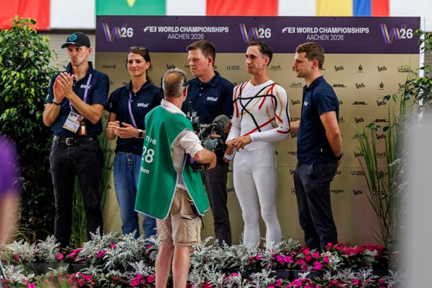 AACHEN - FEI World Championships 2026, AACHEN - FEI World Championships 2026 Team Germany, BRUESEWITZ Thomas (GER), KNAUF Alexandra (GER Longe) FEI Vaulting World Championship, WM, Weltmeisterschaft Individual Male Aachen, Reitstadion Soers 13. August 2026 - *** AACHEN FEI World Championships 2026, AACHEN FEI World Championships 2026 Team Germany, Thomas BRUESEWITZ (GER), Alexandra KNAUF (GER) – Longe, FEI Vaulting World Championship, Individual Men’s Event, Aachen, Soers Equestrian Stadium, August 13, 2026