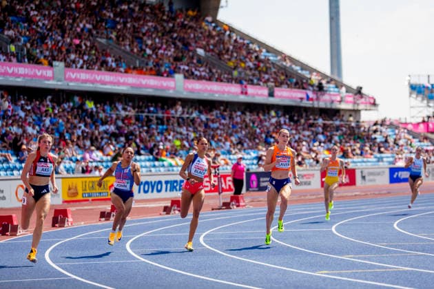 BIRMINGHAM, GREAT BRITAIN - AUGUST 13, 2026 : Josefine Tomine Eriksen AKS (NOR Norway), Yemi Mary JOHN (GBR Great Britain), Isabelle BLACK (FRA France) and Lieke KLAVER (NED Netherlands) competing in the 400m semifinals during the European Athletics Championships at Alexander Stadium on August 13, 2026 in Birmingham, Great Britain. Great Britain Copyright: xLeahxKohringx