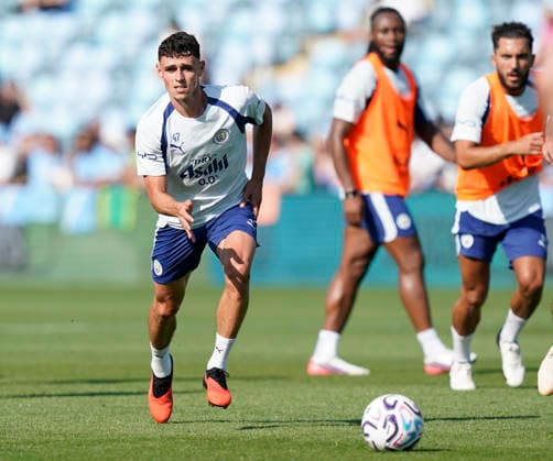 Manchester, England, 13th August 2026. Phil Foden of Manchester City during a training session at the Joie Stadium, Manchester. Picture date: 13th August 2026. Picture credit should read: Andrew Yates Sportimage EDITORIAL USE ONLY. No use with unauthorised audio, video, data, fixture lists, club league logos or live services. Online in-match use limited to 120 images, no video emulation. No use in betting, games or single club league player publications. SPI_060_Man_City_Training SPI-4902-0063