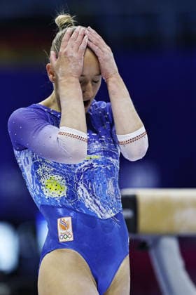 Sanne Wevers, NED, during qualification after beam at 2026 Europeans in Zagreb; 13 08 2026; *** Sanne Wevers, NED, during the qualifying round after the balance beam at the 2026 European Championships in Zagreb on August 13, 2026 